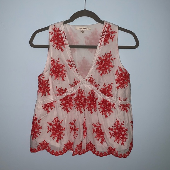 White and Red Floral Blouse/Tank - Picture 1 of 3